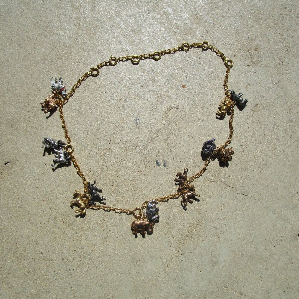 Vintage Joan Rivers Noah's Ark Animals 14 Charms Necklace 24"